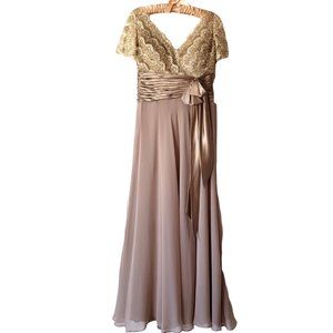 Jovani Beaded Silky Chiffon Gown Gold/Tan, Size 8